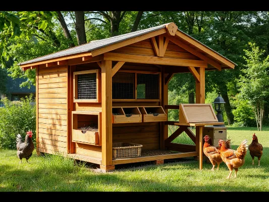 Detailed illustration of a well-maintained chicken coop