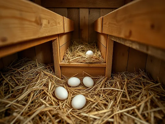 Comfortable nesting boxes for chickens to lay eggs