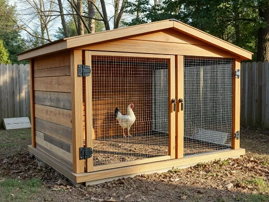 Secure chicken coop with strong locks and wire mesh