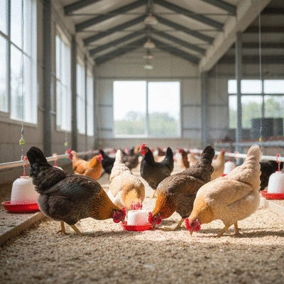 Chickens in a clean coop environment