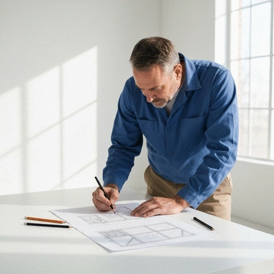 User working on a walk-in chicken coop design