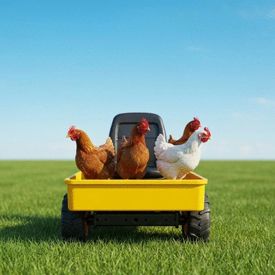 Chickens in a portable tractor on pasture