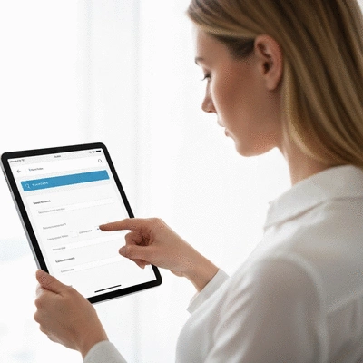 User submitting online form on tablet