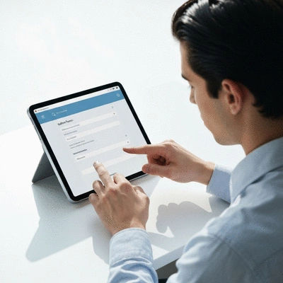 User submitting online form on tablet