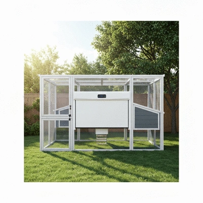 Automatic chicken coop door features