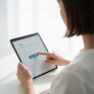 User submitting online form on tablet