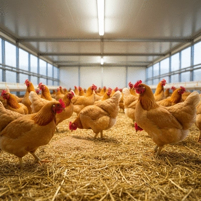 Happy, healthy chickens in a clean coop