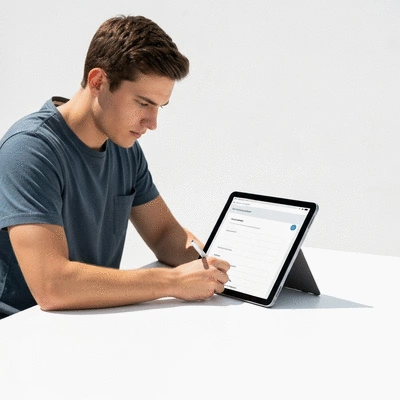 User submitting online form on tablet