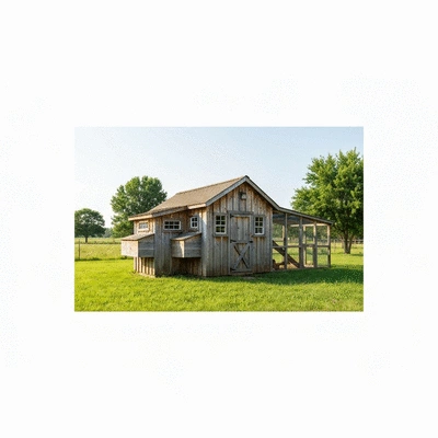 Amish chicken coop in a rustic backyard setting