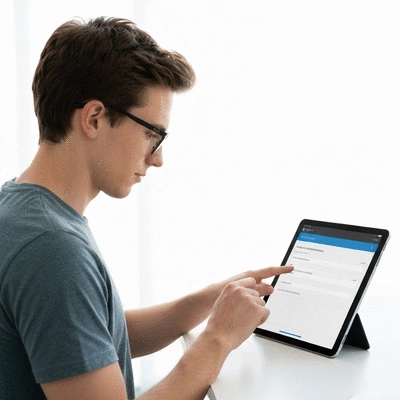 User submitting online form on tablet